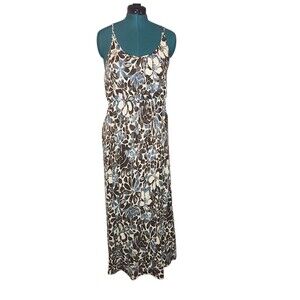 LOFT Women PL Maxi Lined Sundress Sleeveless Blue White Boho Beach Cottagecore